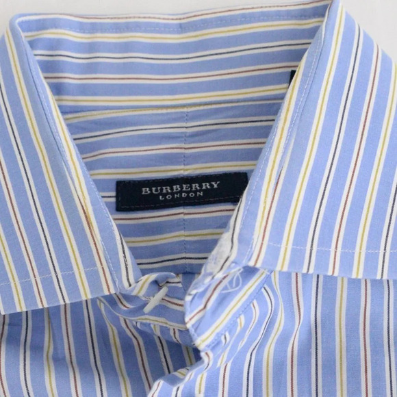 Vintage Burberry London Blue Stripe Button Down made in USA Dress Shirt - Picture 12 of 14